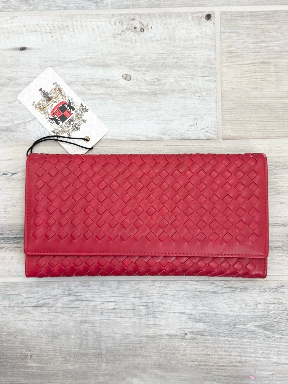 Urban Expressions Red Vegan Leather Woven Clutch Crossbody Shoulder Bag